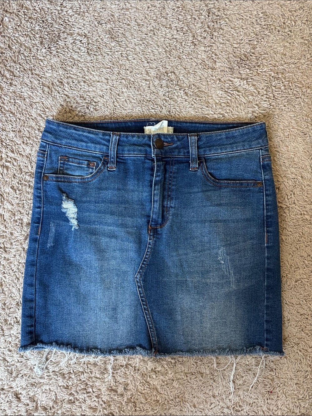 Sky and Sparrow Dark Blue Distressed Denim Mini Skirt / E69